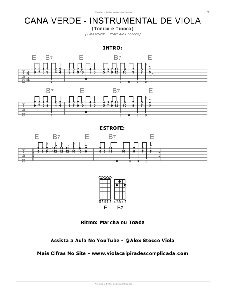 Cifra de Viola - Cana Verde
